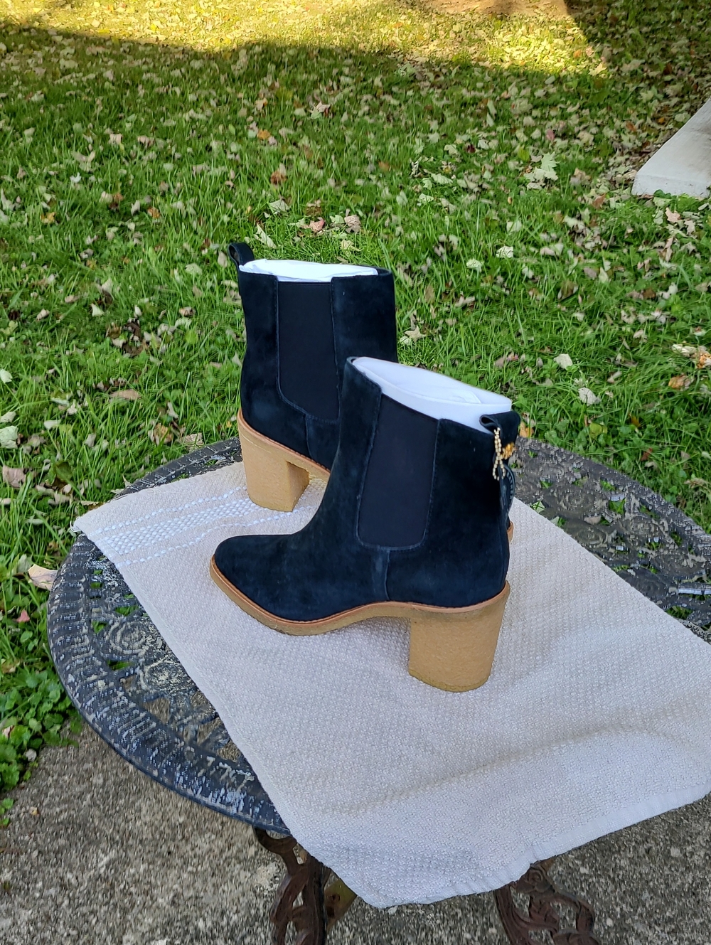 Ralph Lauren Black Suede Block Heel Chelsea Booties